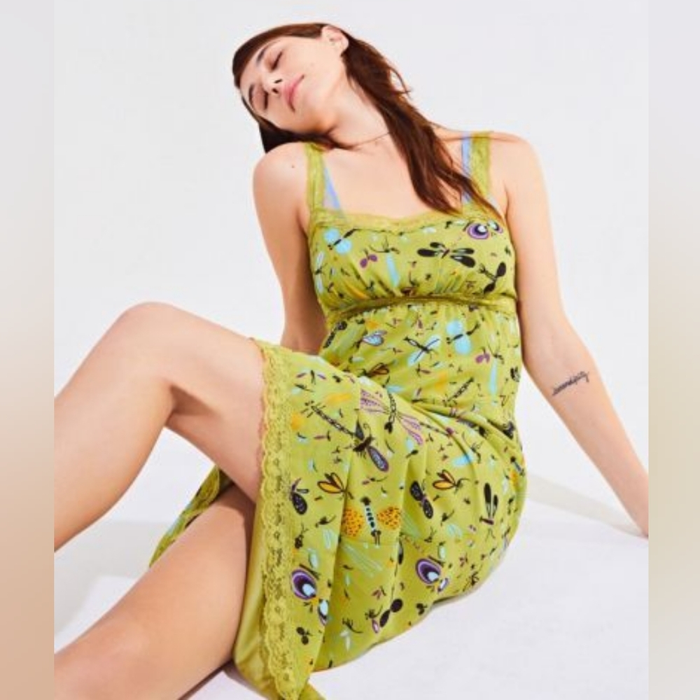 Betsey Johnson x Urban Outfitters - Bug Print lace trim slip dress - Size L
